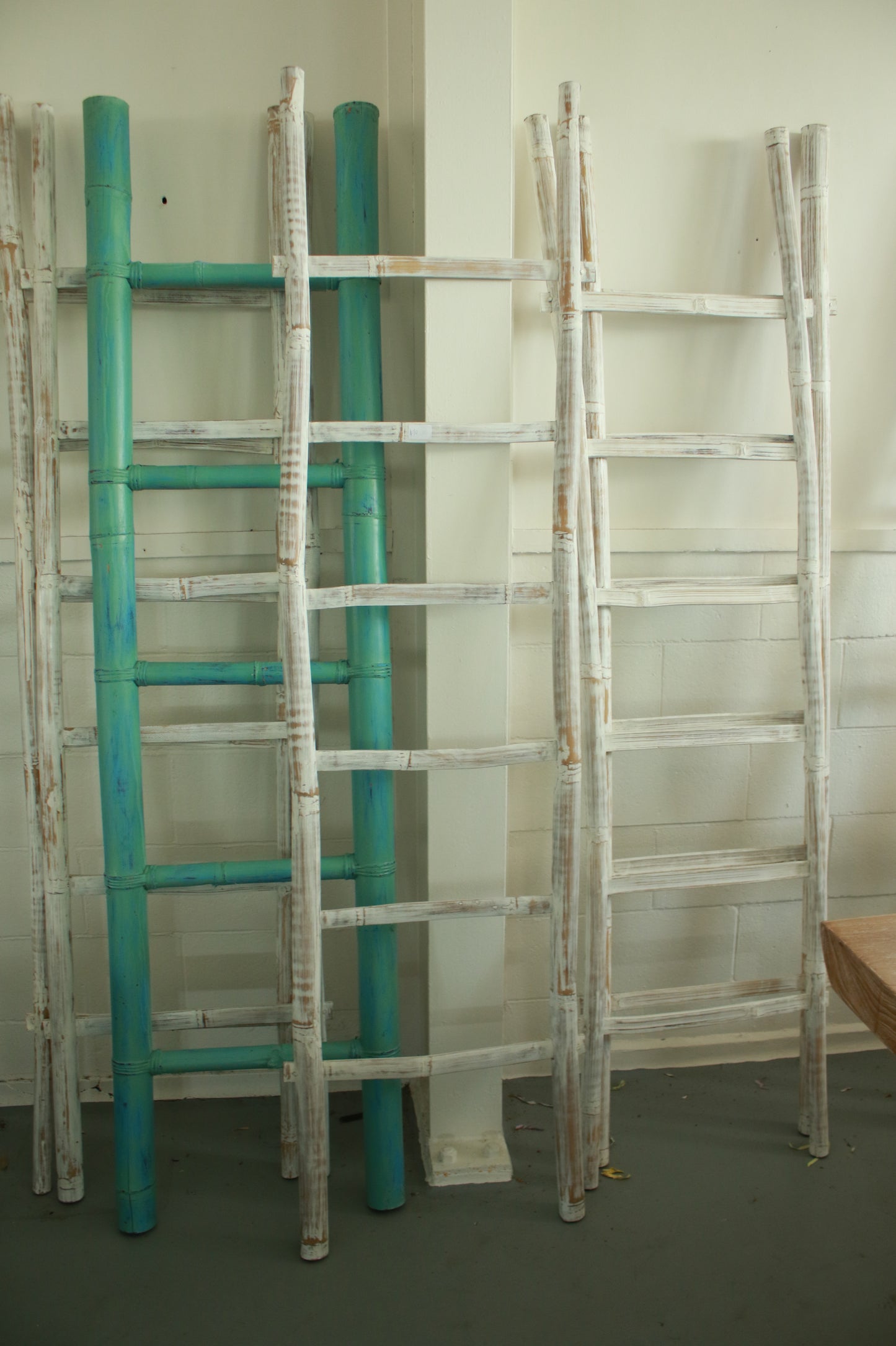 Rustic Handmade Decorative white Bamboo Ladder,