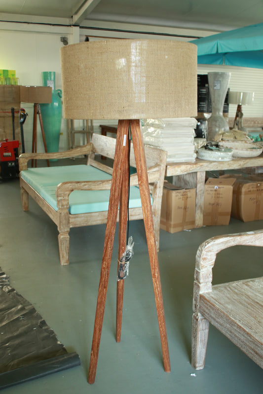 Tall Timber Lamp & Beige Shade