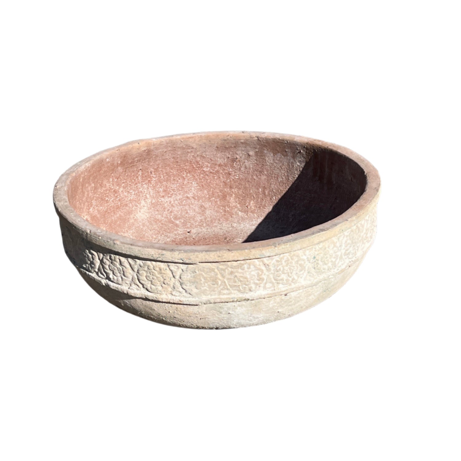 ancient Vietnamese clay floral succulent bowls in three sizes great for indoor and outdoor garden features