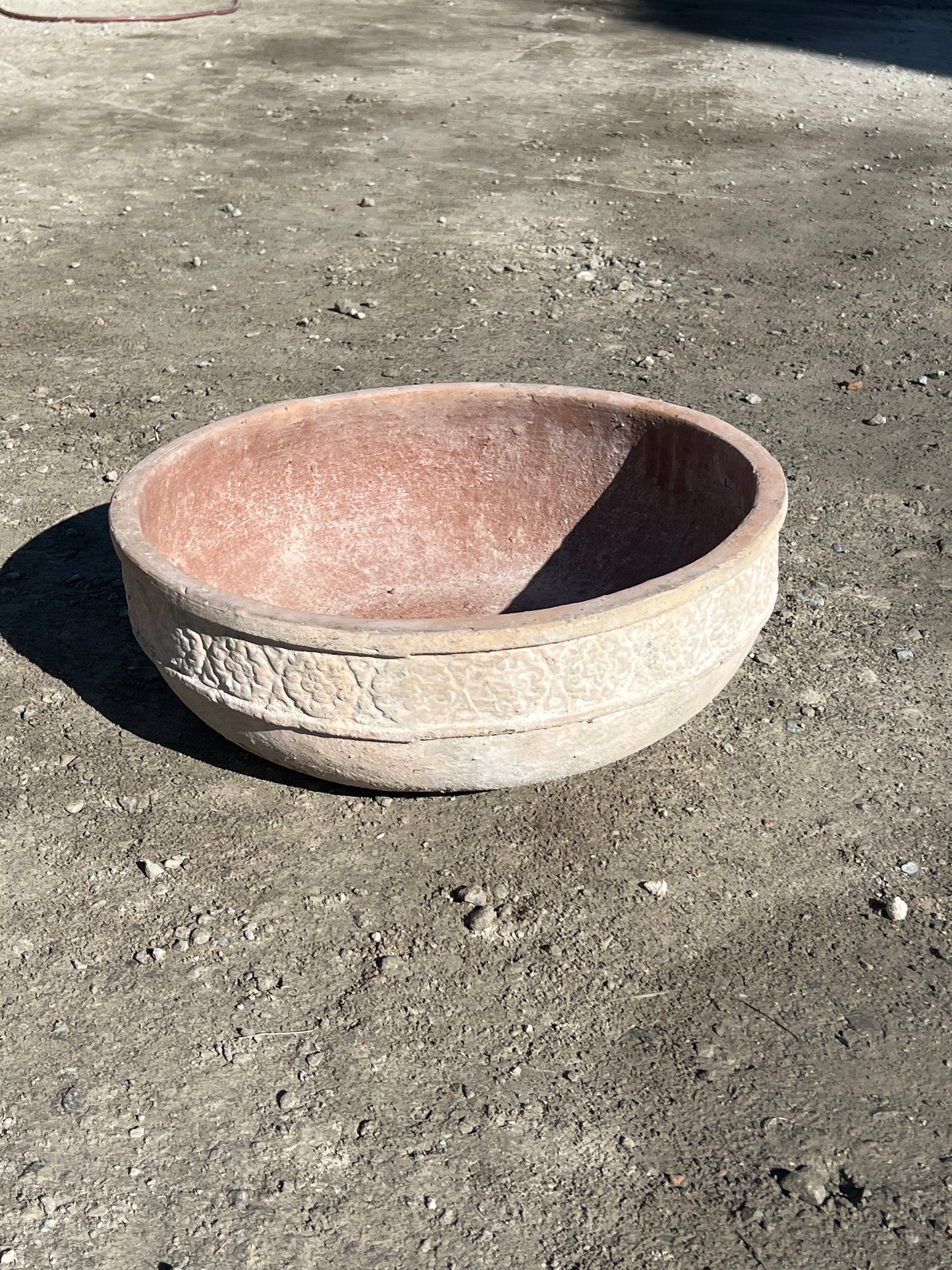 ancient Vietnamese clay floral succulent bowls in three sizes great for indoor and outdoor garden features