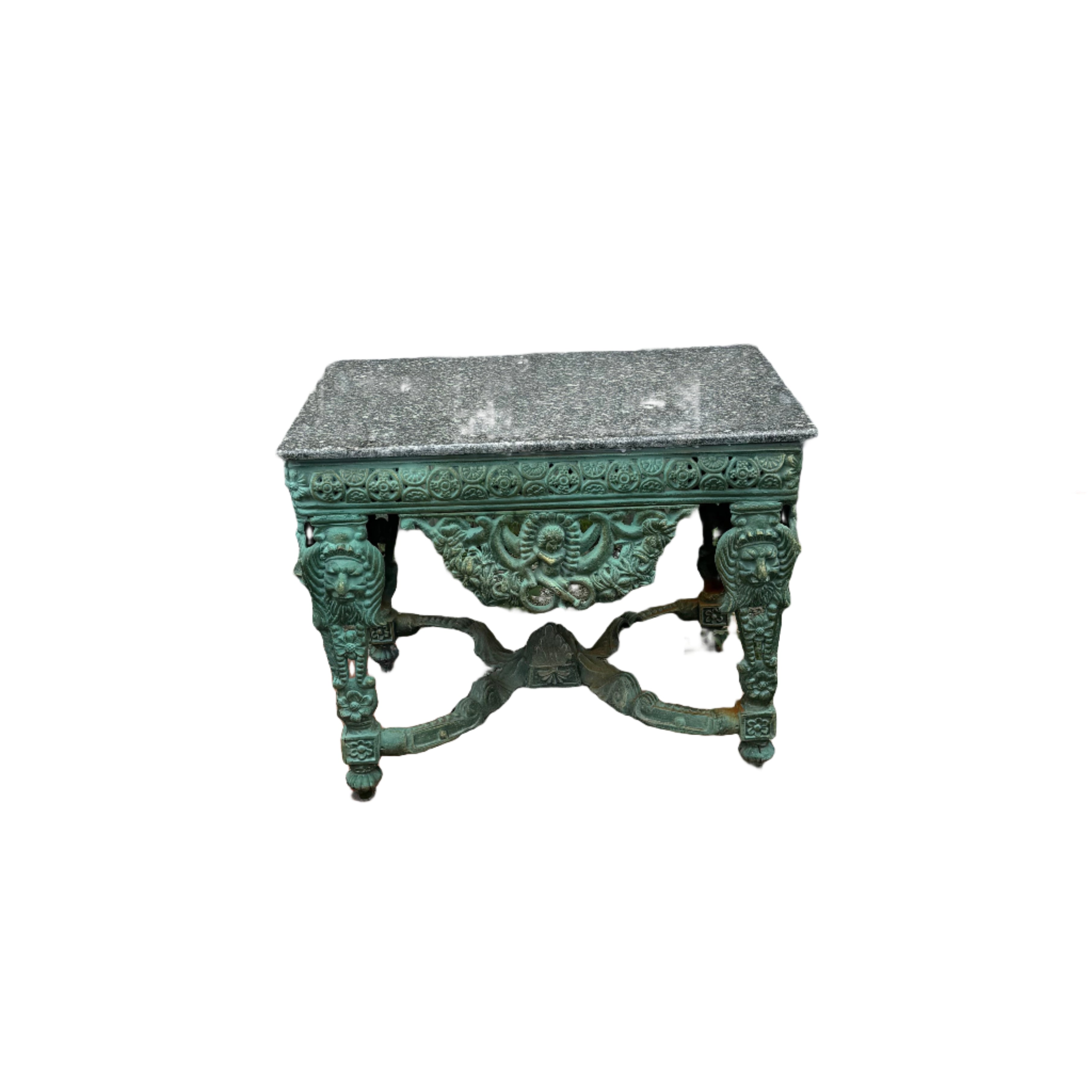 Cast Iron Table w Stone Top Green S5G