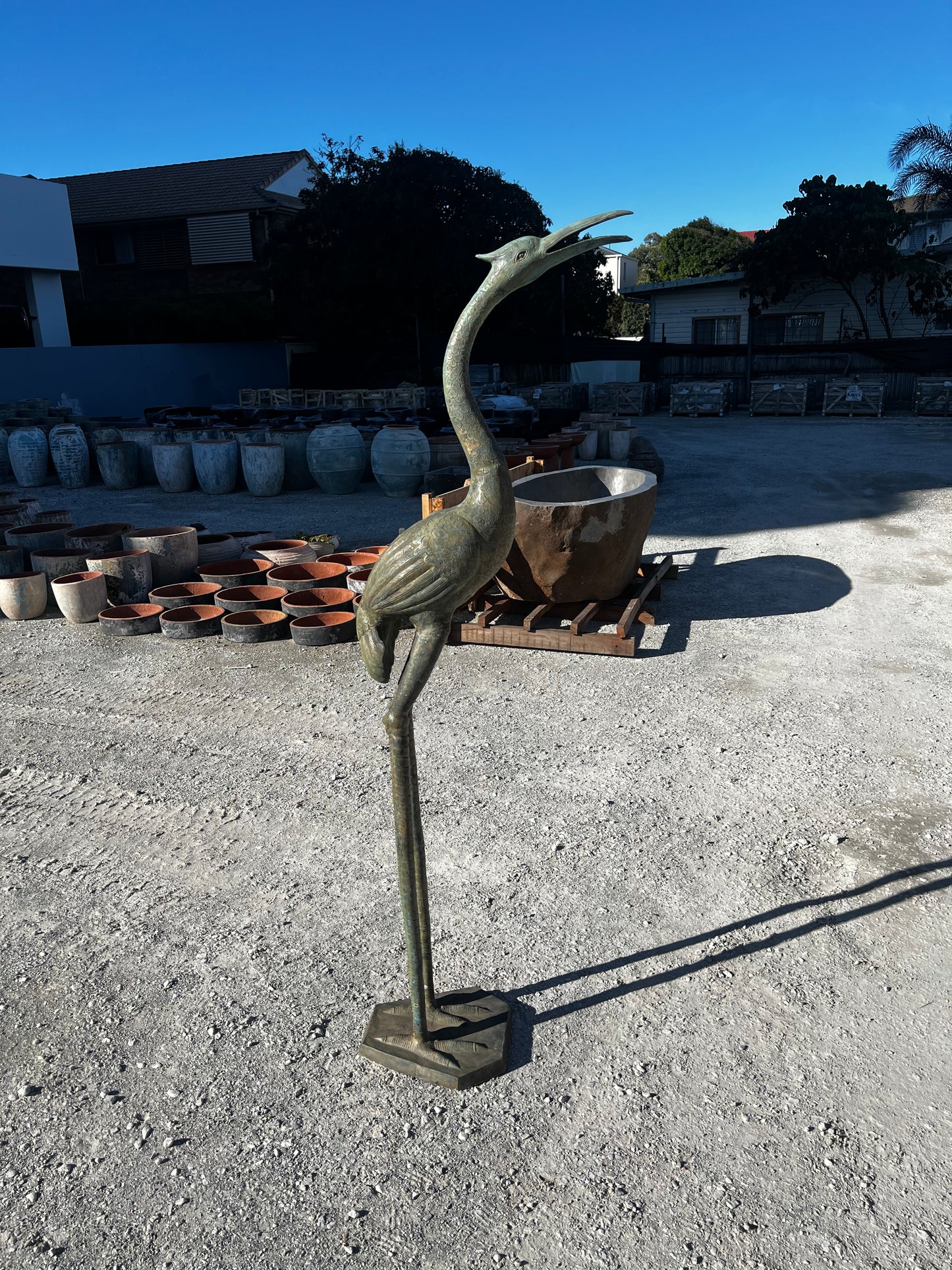 Metal Stork Birds With Worn Copper Patina