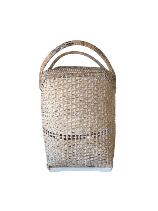 Tall Rectangular Whitewashed Basket