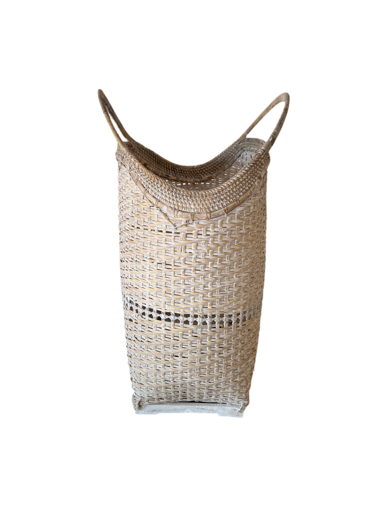 Tall Rectangular Whitewashed Basket