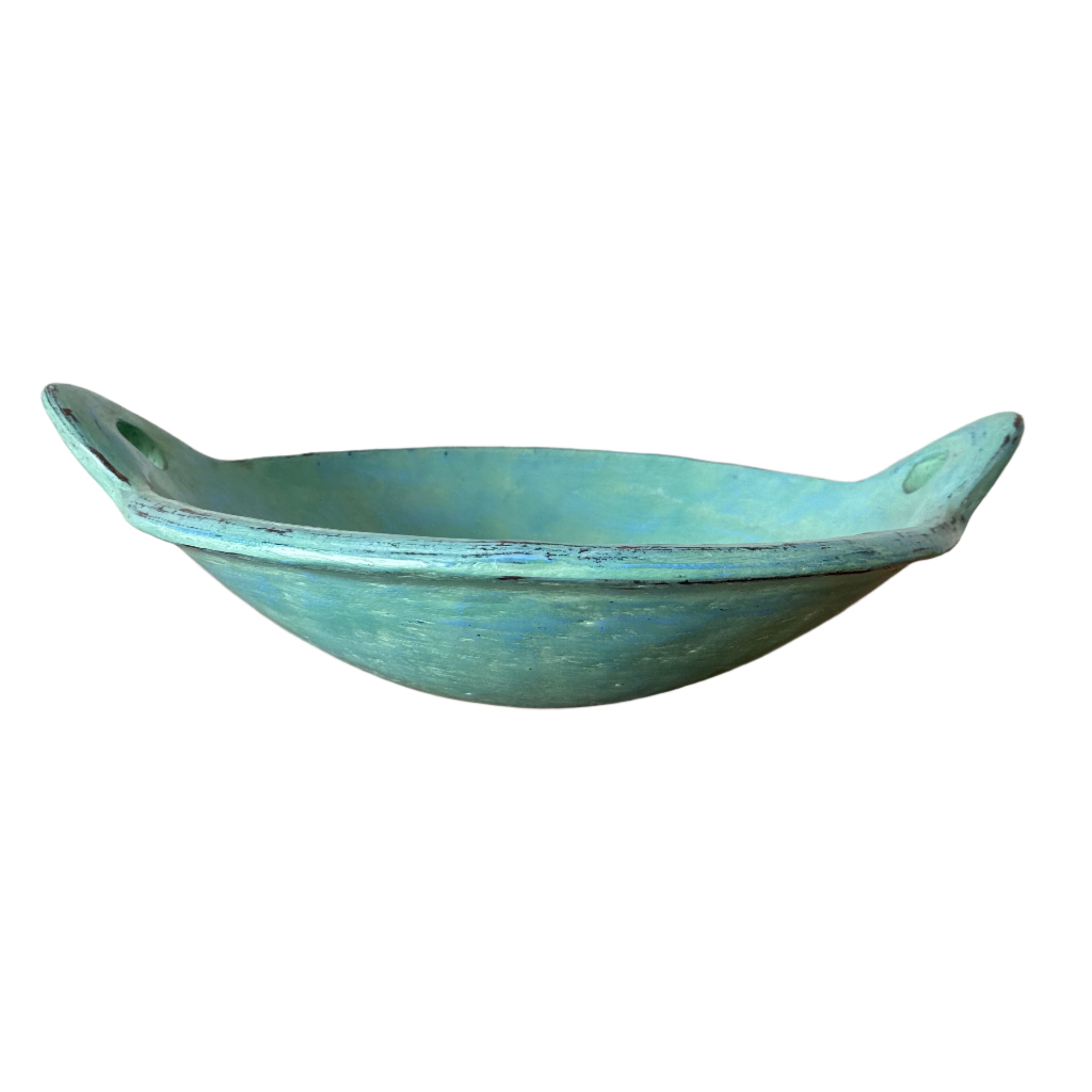 Turquoise Fibre-clay Bowl w Handles