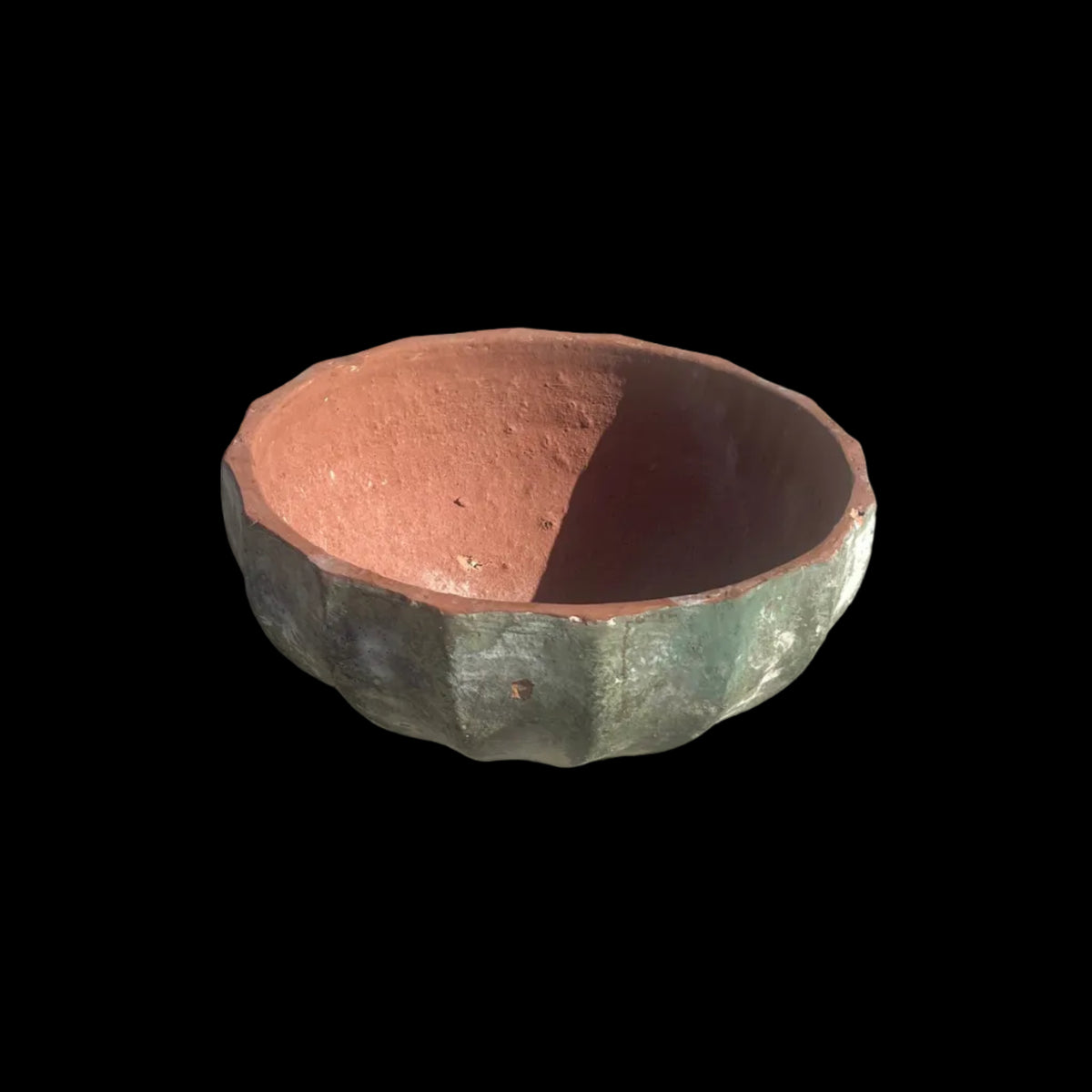 Ancient Vietnamese Green clay succulent Mellon Bowl