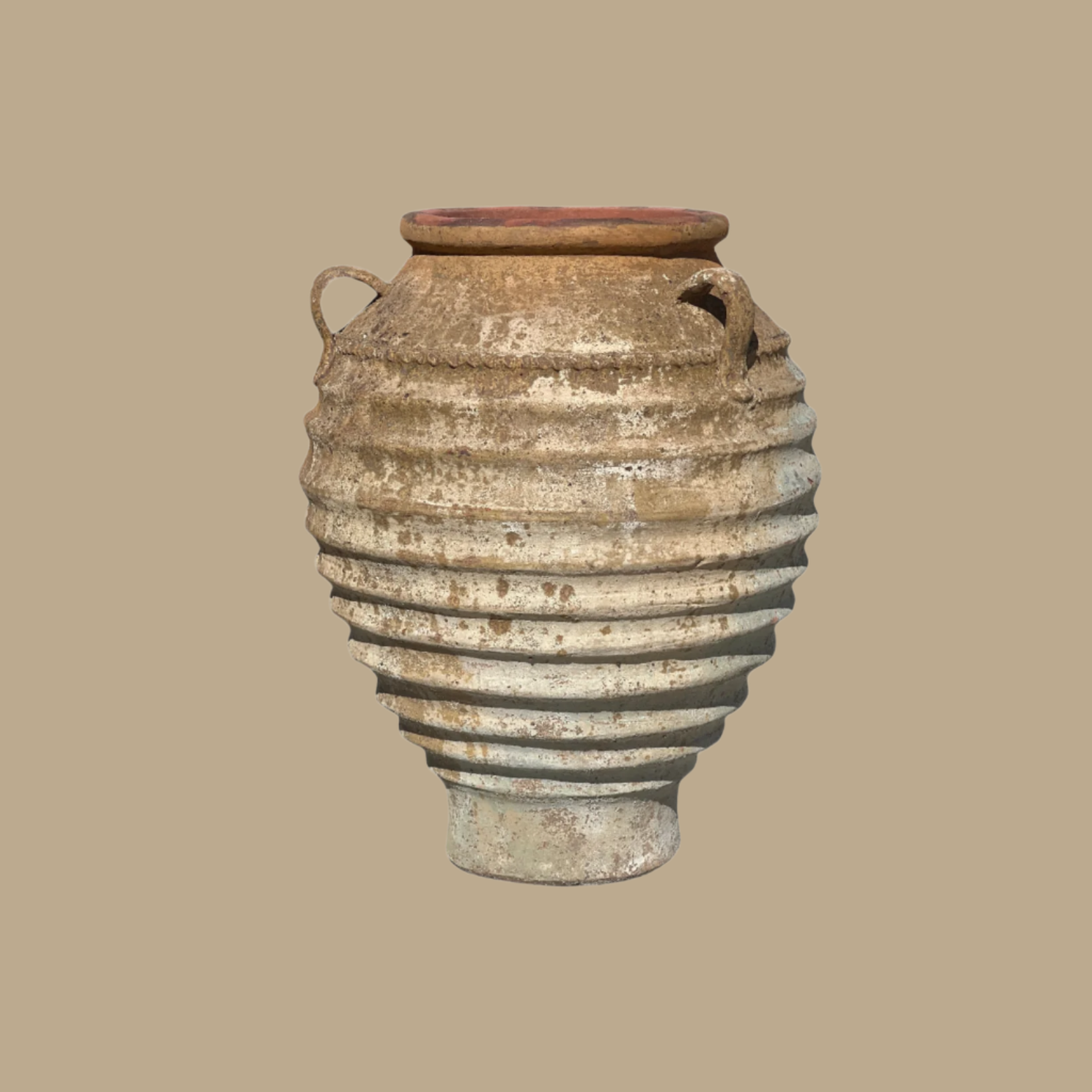 Large Ancient 9 Rib Belly Handle Urn