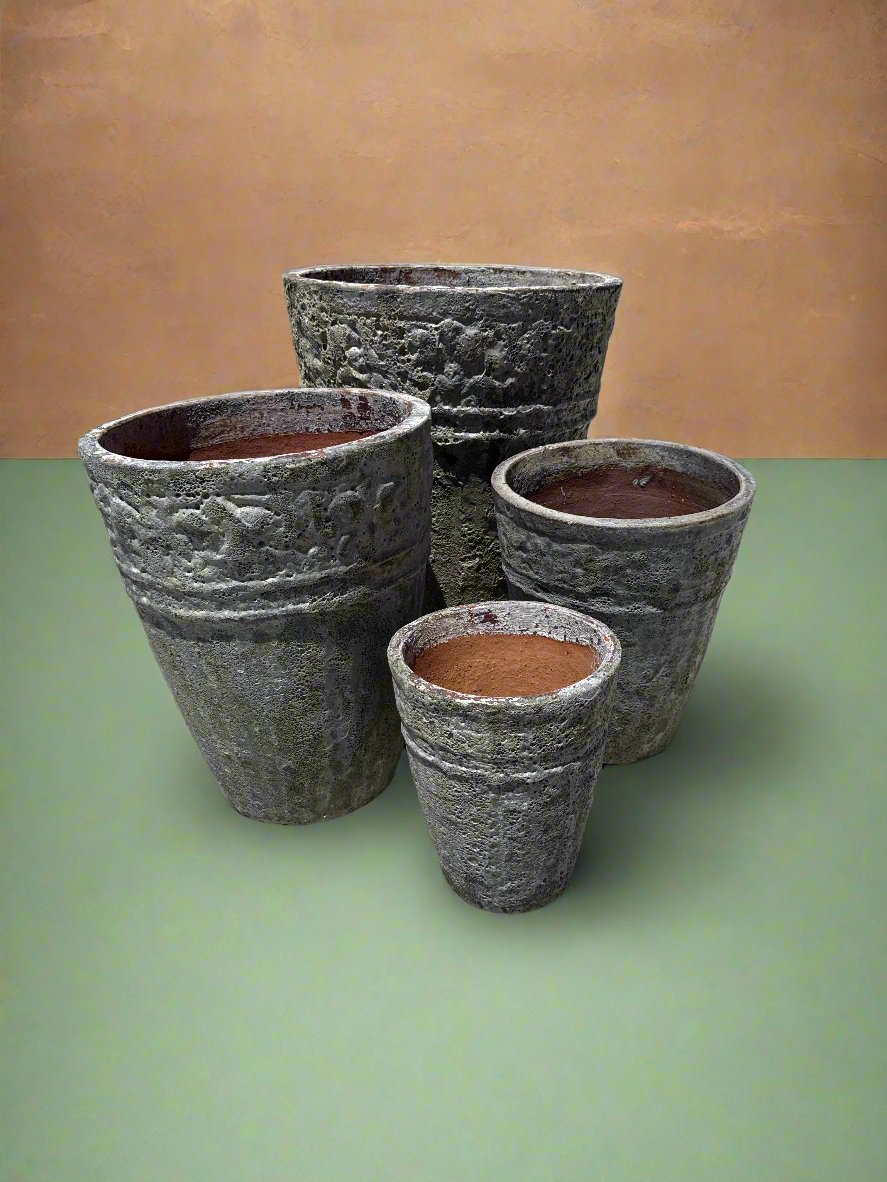 Atlantis lava rock motive cone garden pots in four different sizes