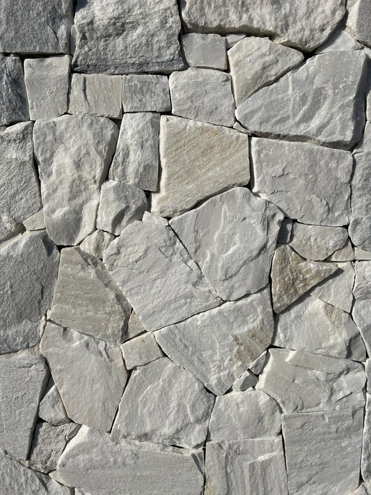 White Quartz random freeform natural Stone Cladding for building, home decoration, renovations, interior & exterior walls, garden features and feature walls. 