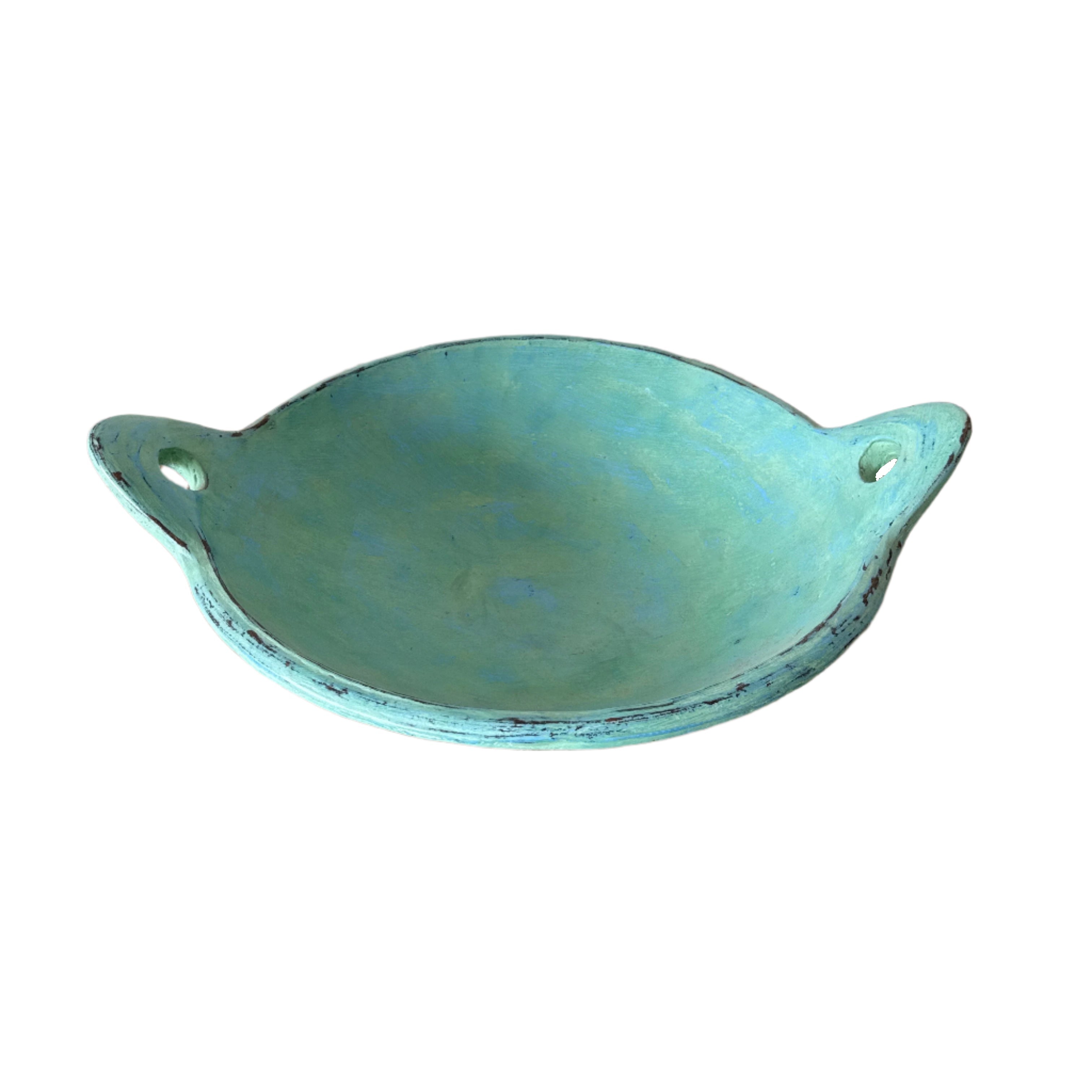 Turquoise Fibre-clay Bowl w Handles