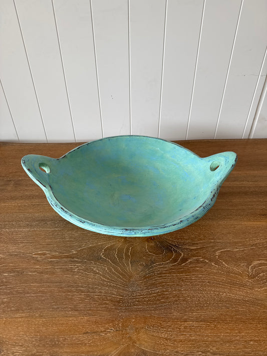 Turquoise Fibre-clay Bowl w Handles