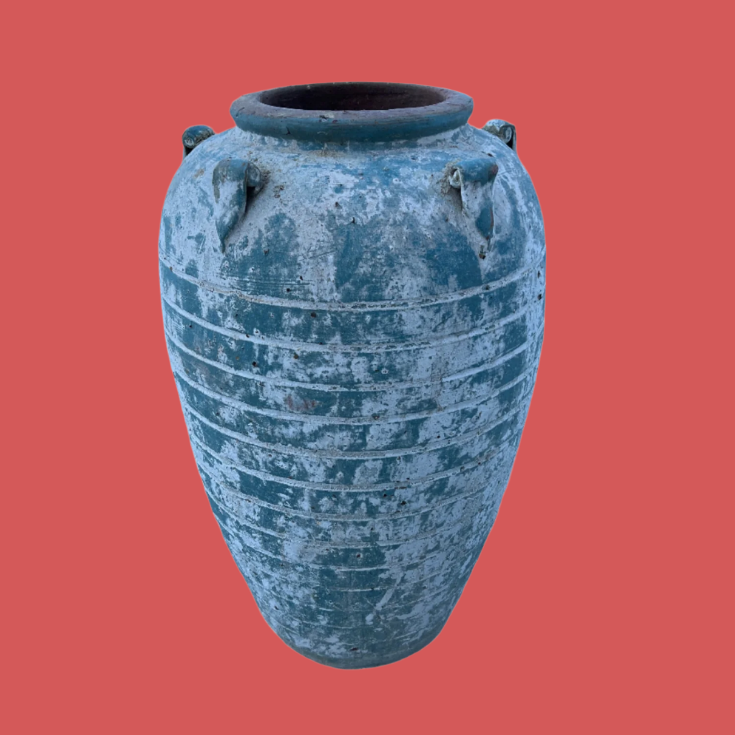Blue Ancient Rib Urn With Handles