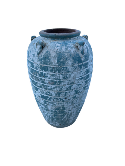 Blue Ancient Rib Urn With Handles