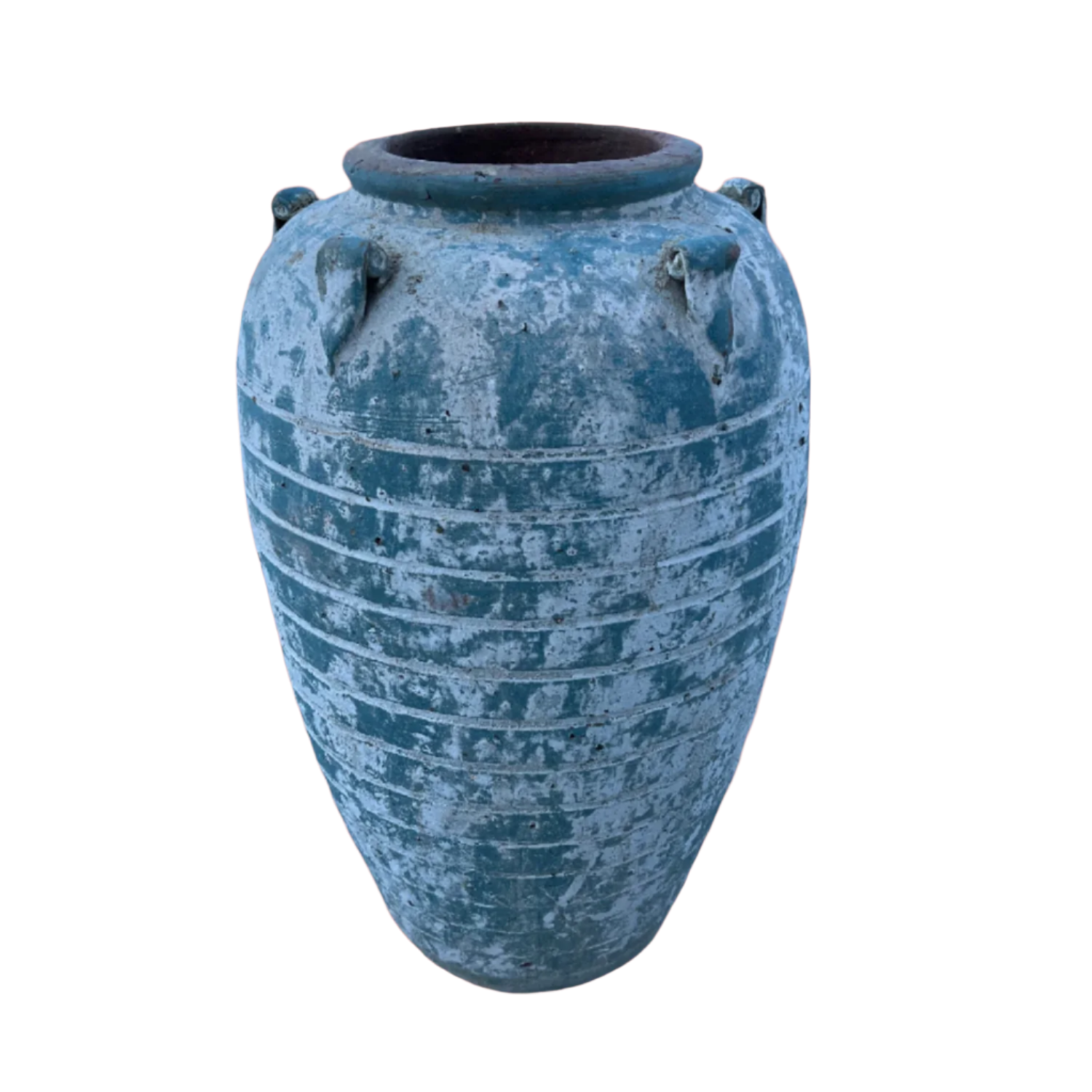 Blue Ancient Rib Urn With Handles