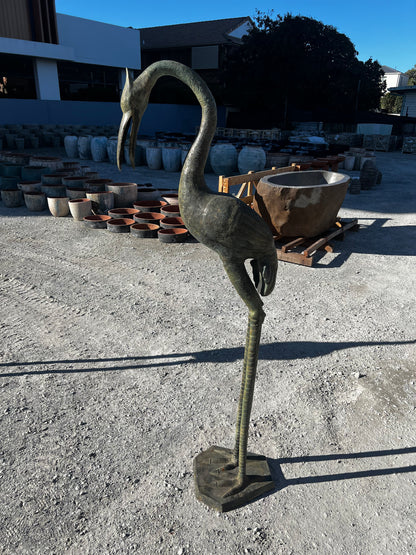 Metal Stork Birds With Worn Copper Patina