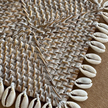 Handmade Square Rattan Coaster w Cowrie Shell Border