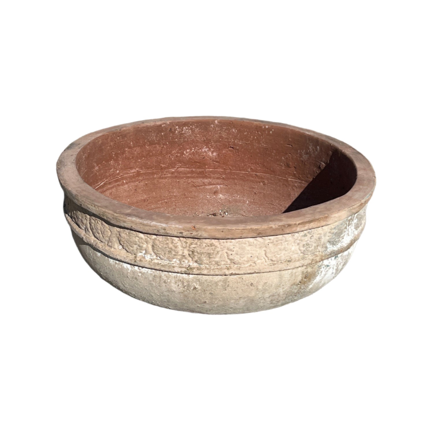 ancient Vietnamese clay floral succulent bowls in three sizes great for indoor and outdoor garden features