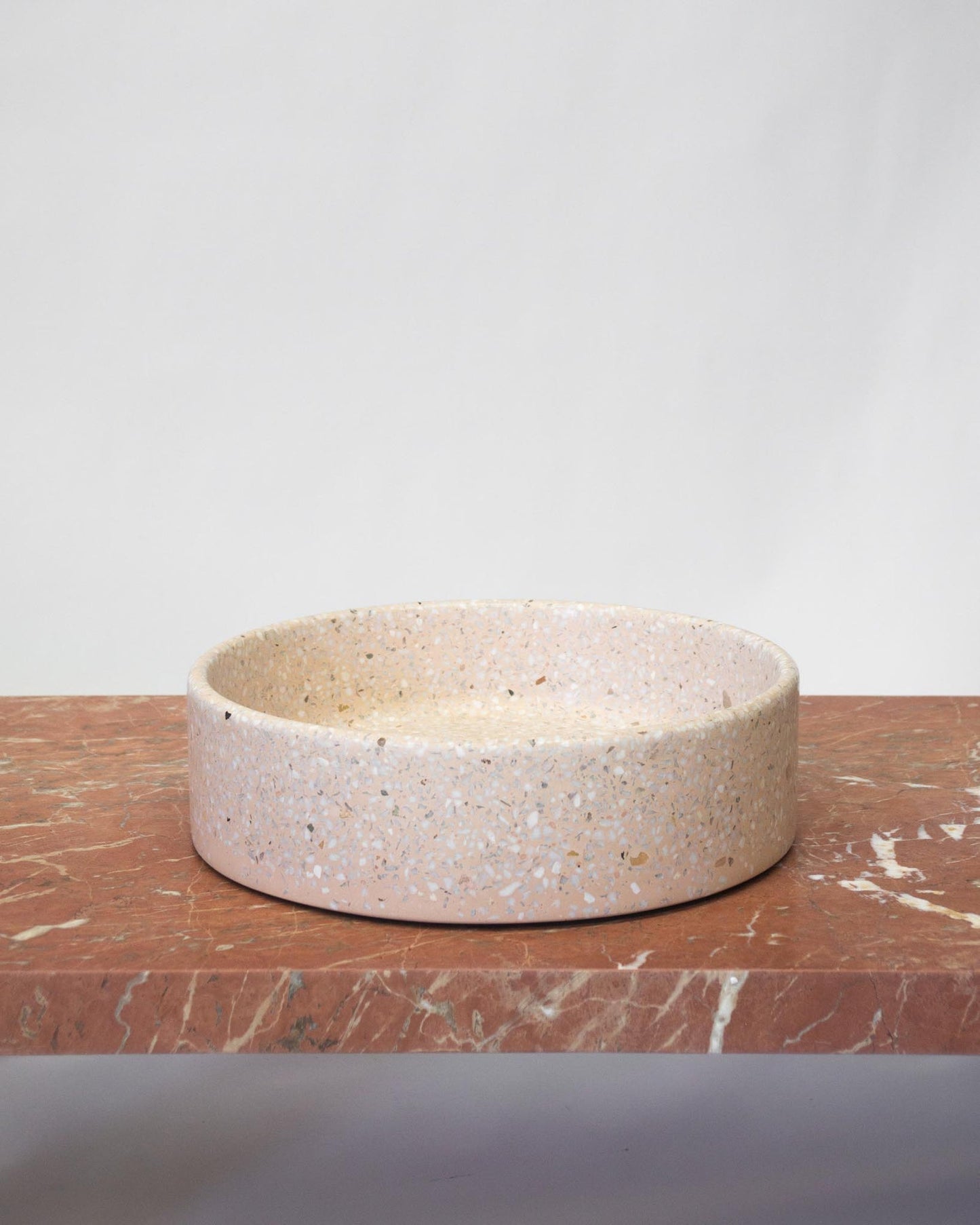 Fleur Studios Terrazzo bathroom Basin sink desert rose on a pink bench