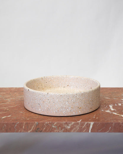 Fleur Studios Terrazzo bathroom Basin sink desert rose on a pink bench