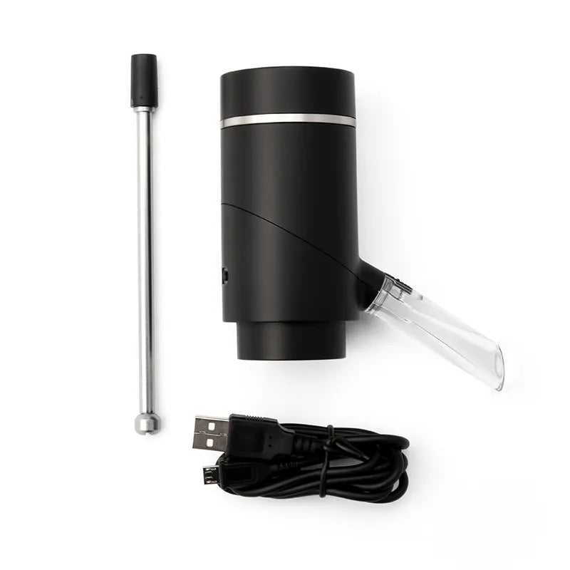 Electric wine aerator with rechargeable battery, USB cord and teloscopic inlet pipe