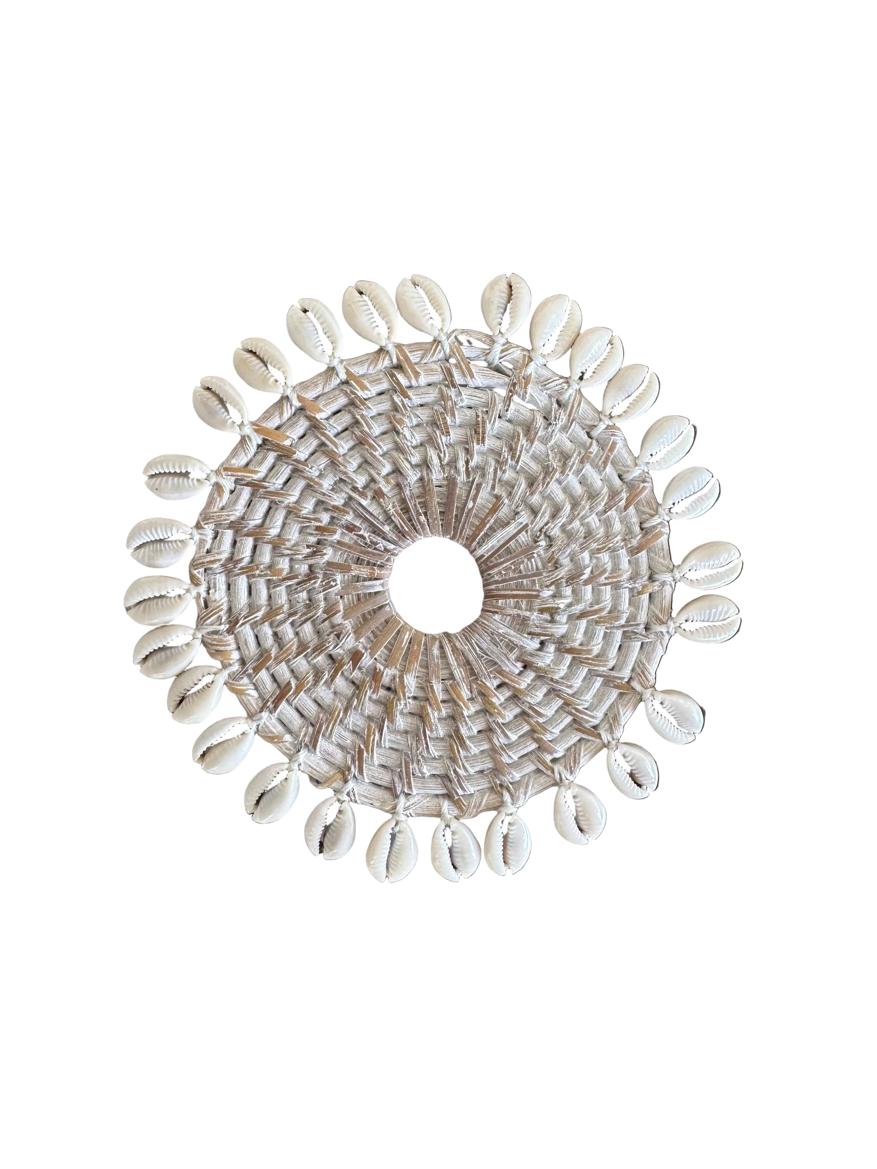 Handmade Round Rattan Coaster w Cowrie Shell Border