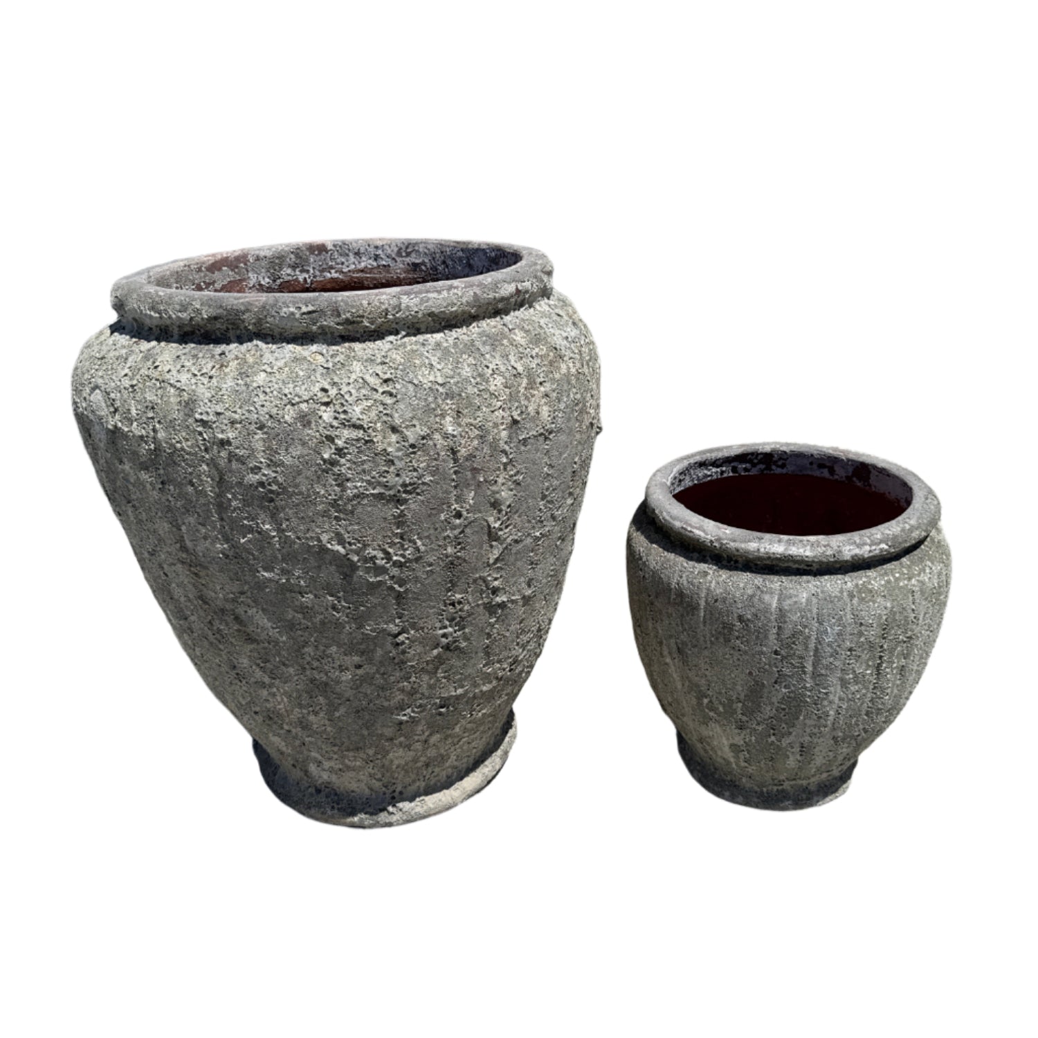 Lava Rock Atlantis Garden Urn in two sizes outside