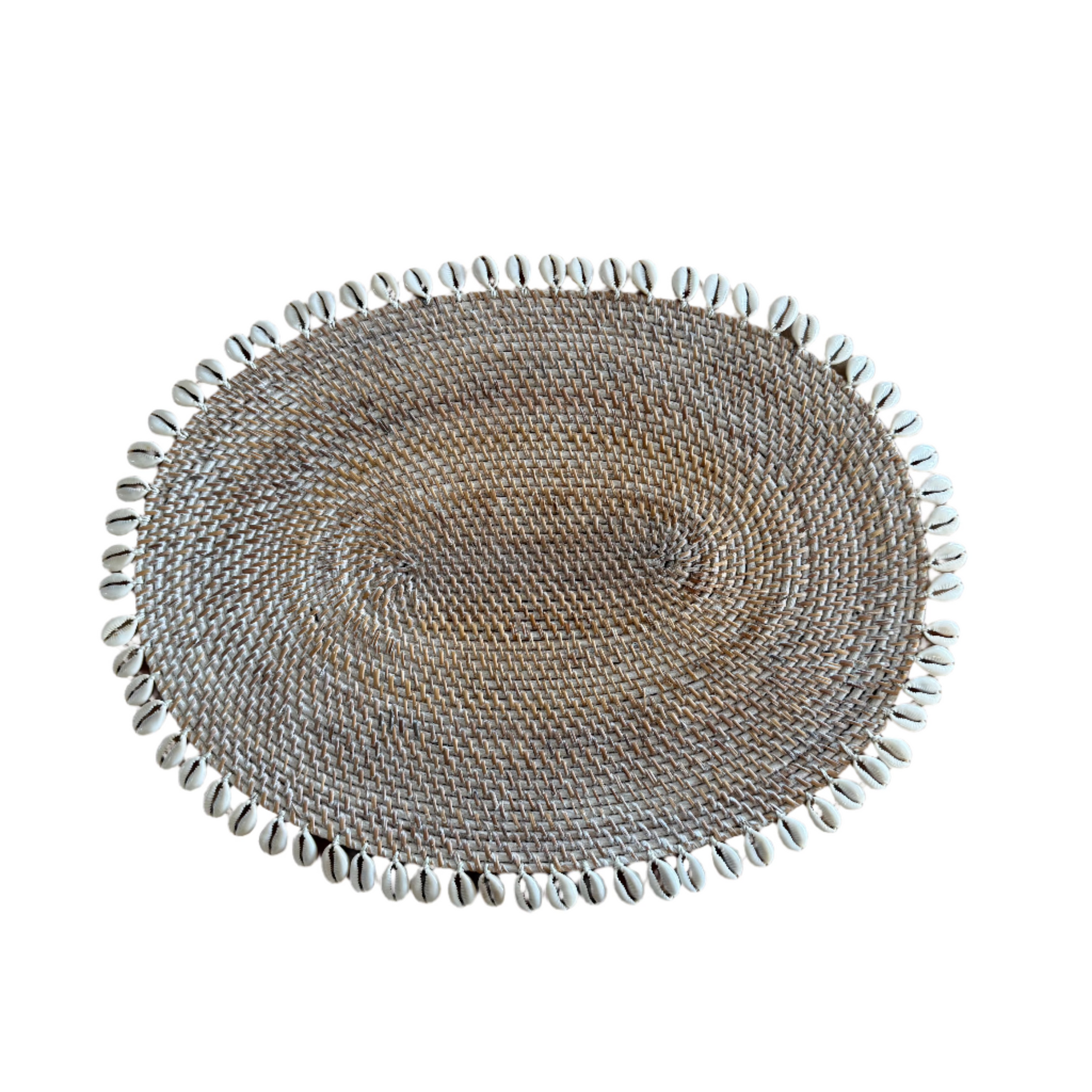 premium high-quality rattan and seashell oval dining table placemat