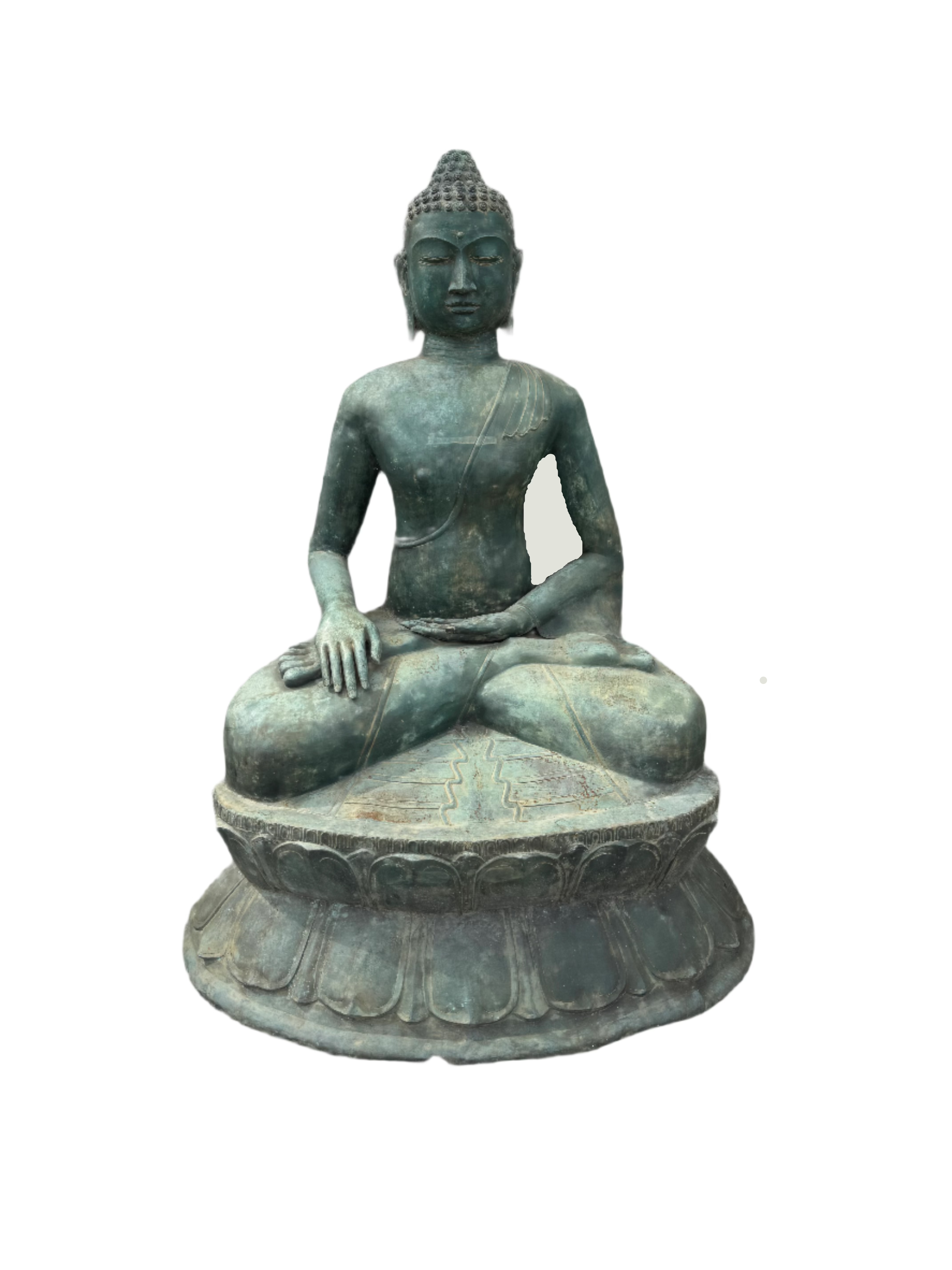 Handmade Tall Metal Buddha statue with a warn copper plated patina