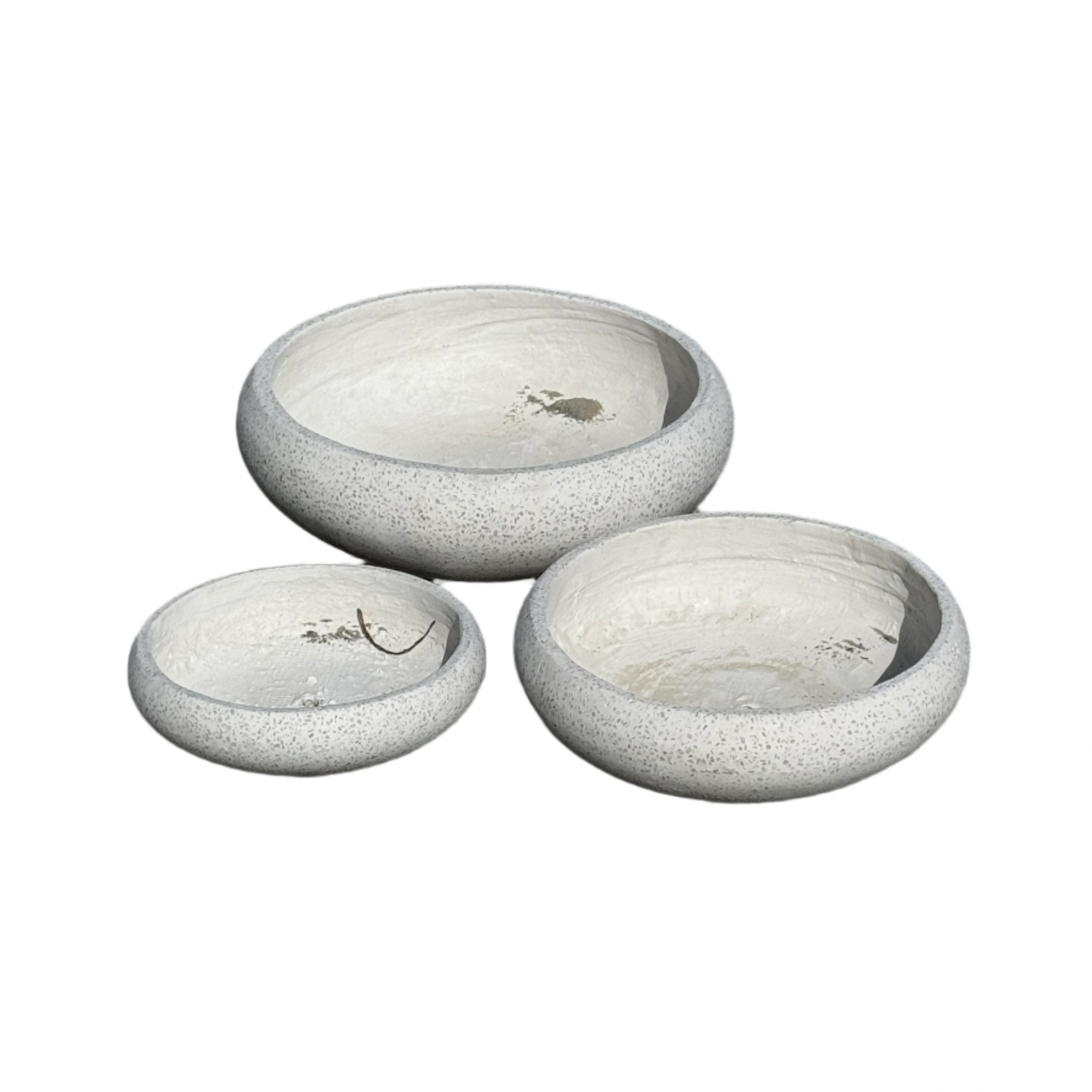 a set of three fibre glass terrazzo succulent garden bowls great for indoor and outdoor use