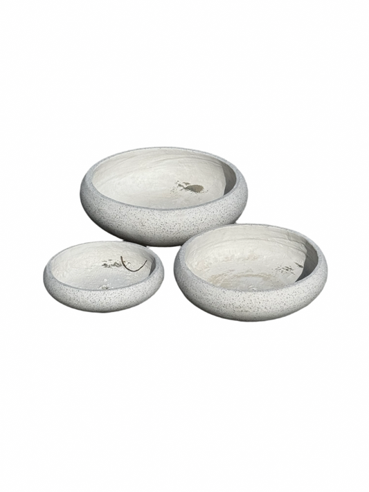 a set of three fibre glass terrazzo succulent garden bowls great for indoor and outdoor use