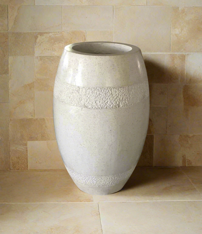 Large White Terrazzo Garden Pot with Carved Pattern MOD