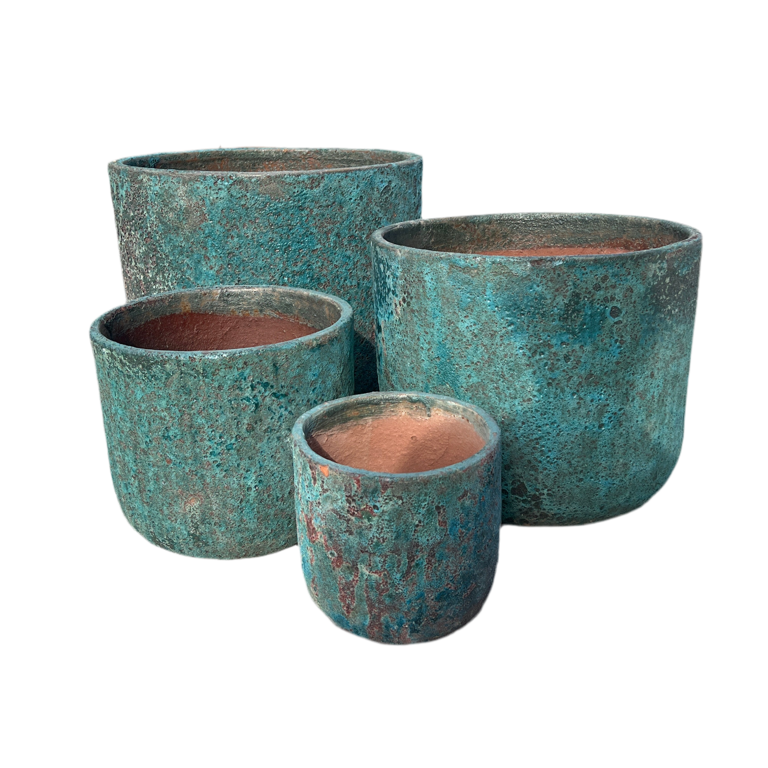 Turquoise Lava Rock Atlantis Low U Ceramic Garden Pot in four sizes