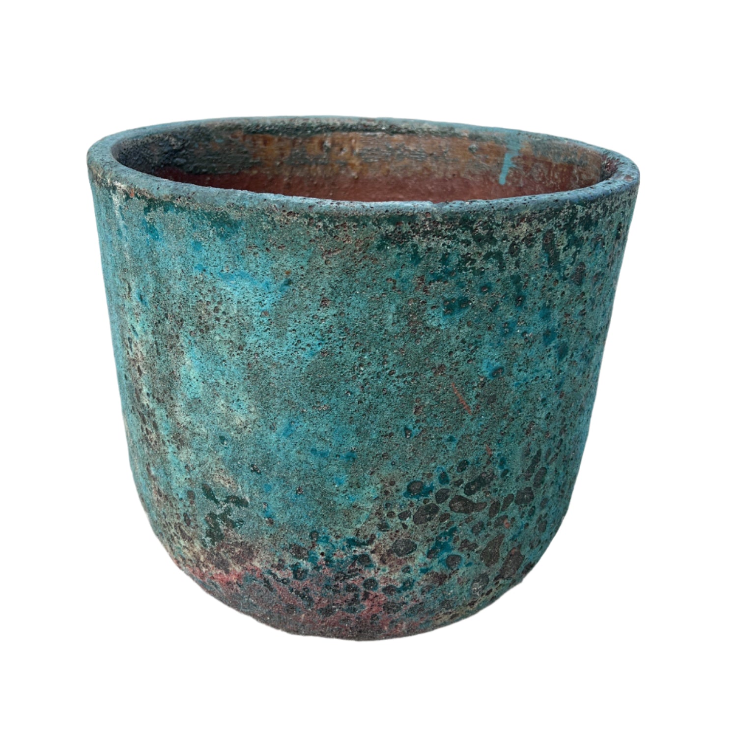 Turquoise Lava Rock Atlantis Low U Ceramic Garden Pot in medium size