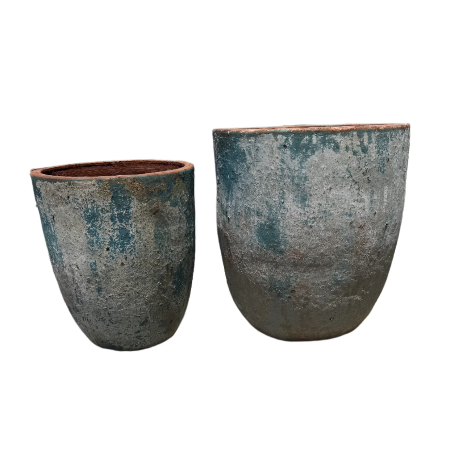 Vietnamese ancient blue Tall U garden pots with blue patina in two sizes