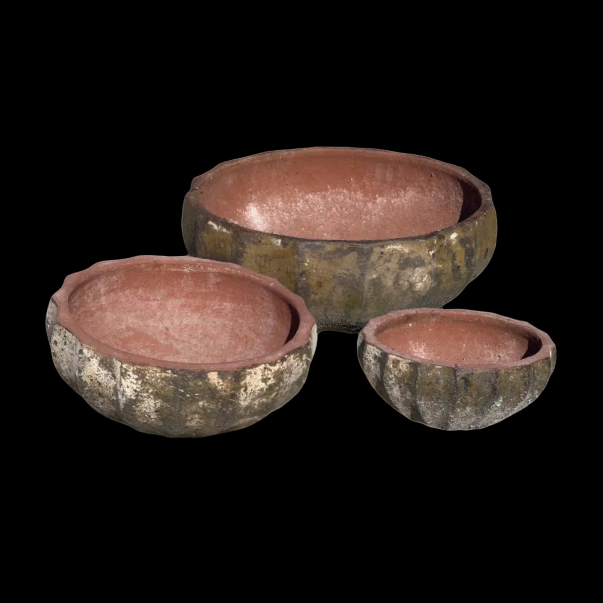 Ancient Vietnamese Yellow ceramic Mellon Bowls in three sizes