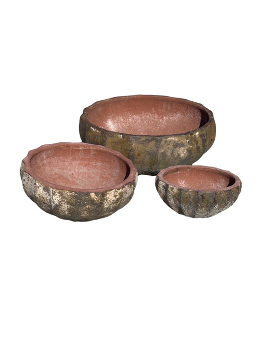 Ancient Vietnamese Yellow ceramic Mellon Bowls in three sizes