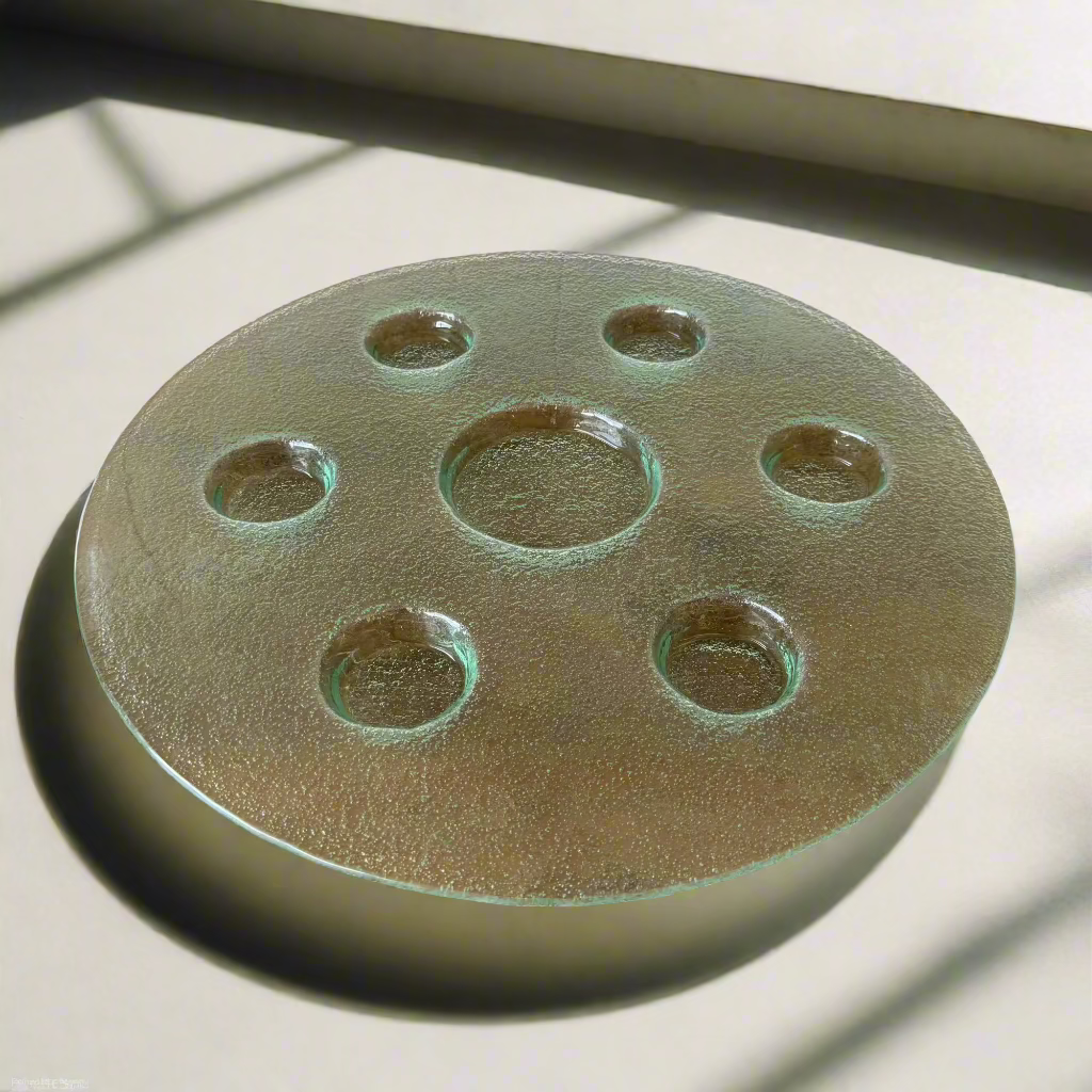 elegant round glass platter bowl on wood table