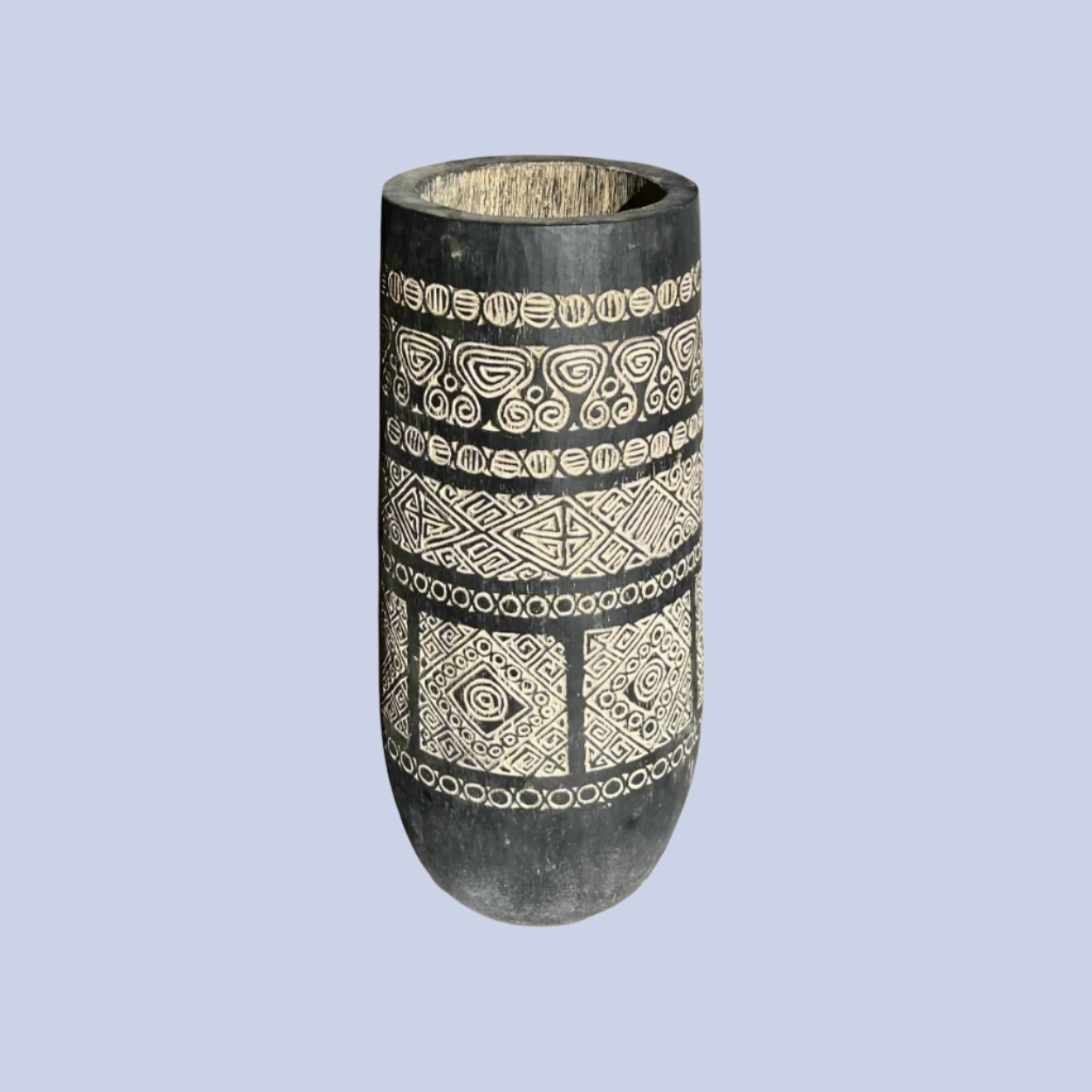 Carved Black Wooden Pot Container