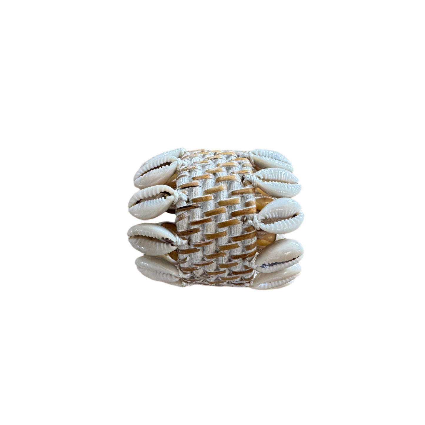 rattan and cowrie shell napkin holder