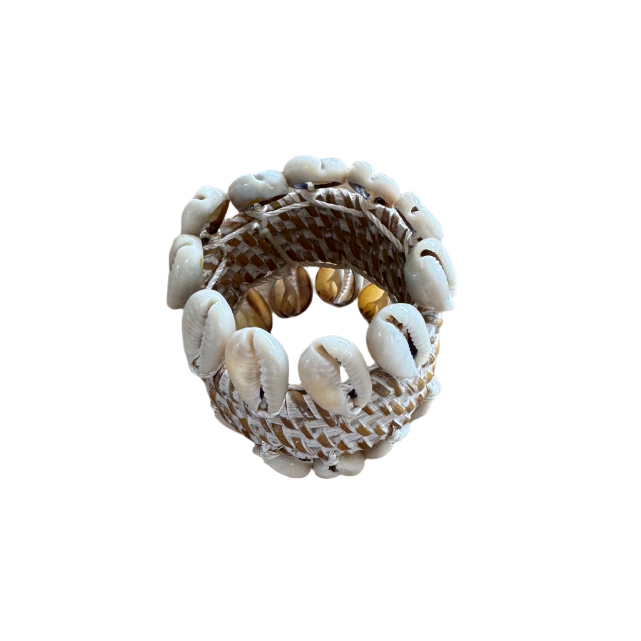 rattan and cowrie shell napkin holder side shot