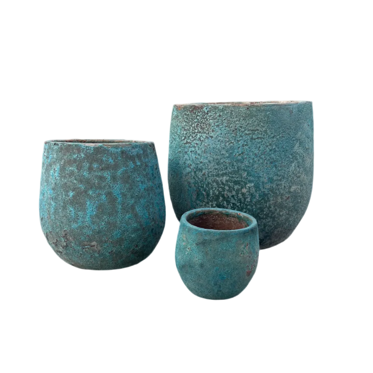 Green Atlantis Lava Rock Low Jam Pots S3 - Venice Street Living Coastal Garden Pot Planter (1)