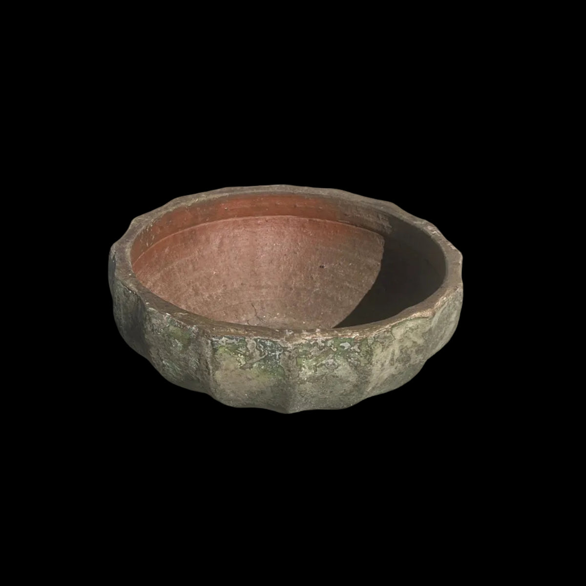 Ancient Vietnamese Green clay succulent Mellon Bowl