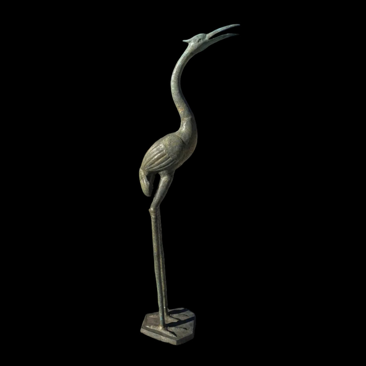 Metal Stork Birds With Worn Copper Patina
