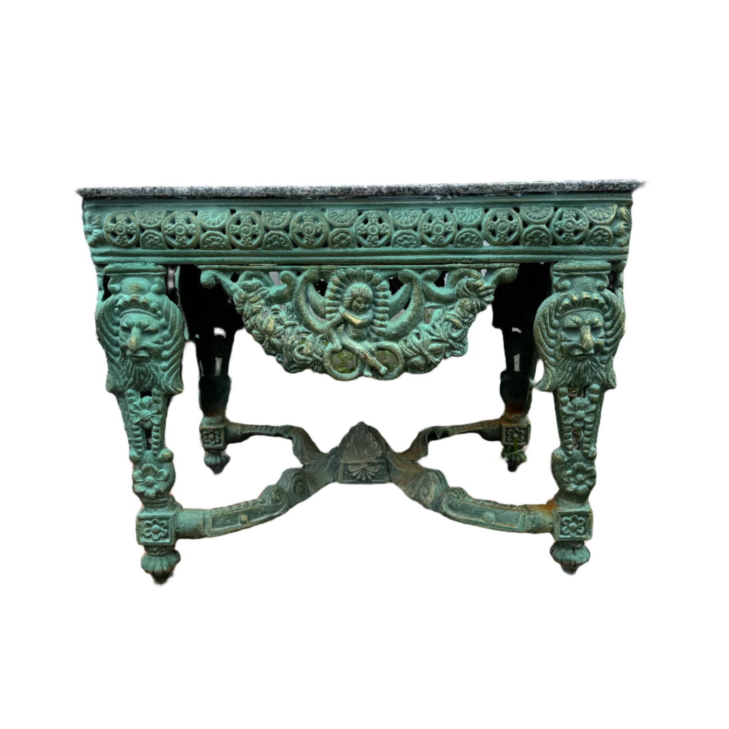 Cast Iron Table w Stone Top Green S5G