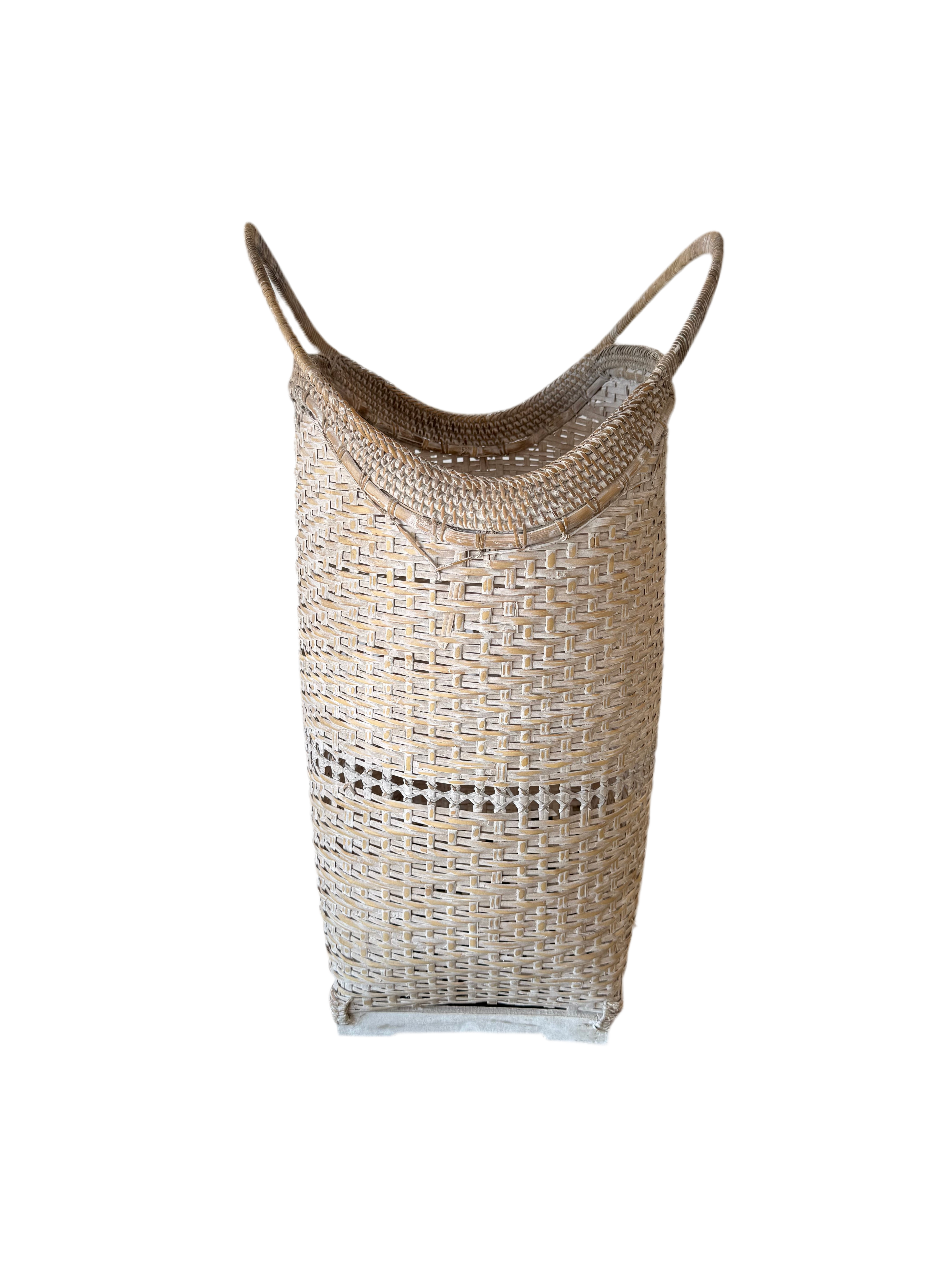 Tall Rectangular Whitewashed Basket
