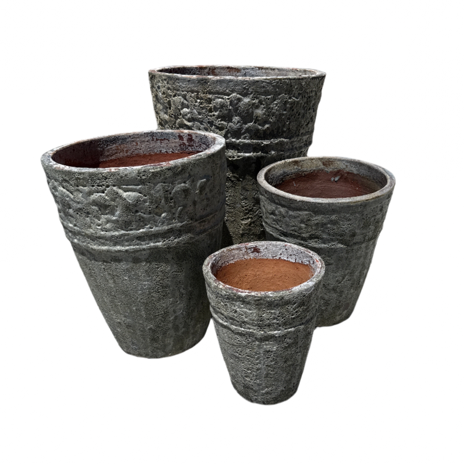 Atlantis lava rock motive cone garden pots in four different sizes