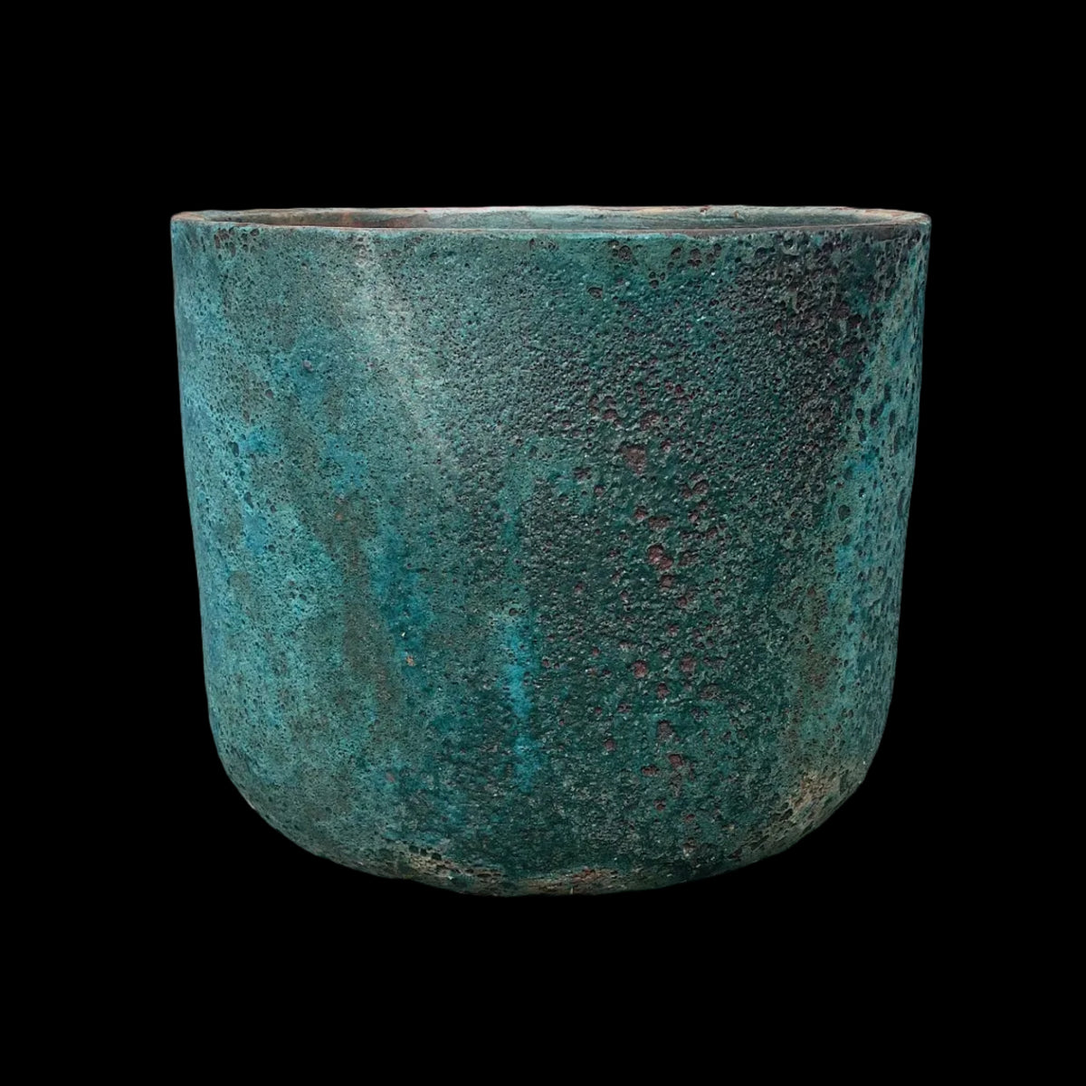 Ancient Vietnamese Turquoise Lava Rock Low U Pots