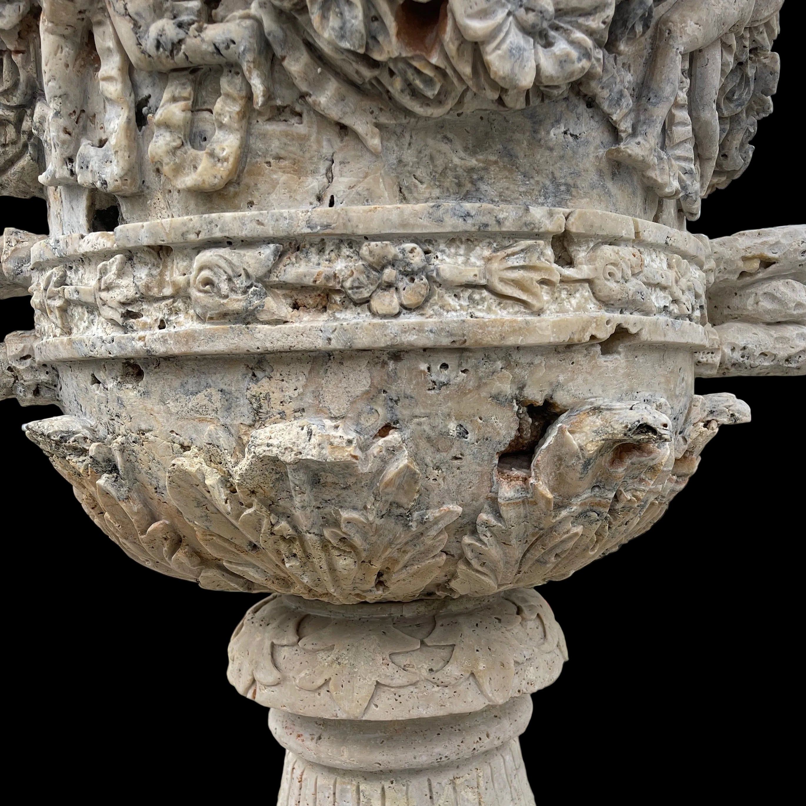 Ornate Cherub & Rose Travertine Urn