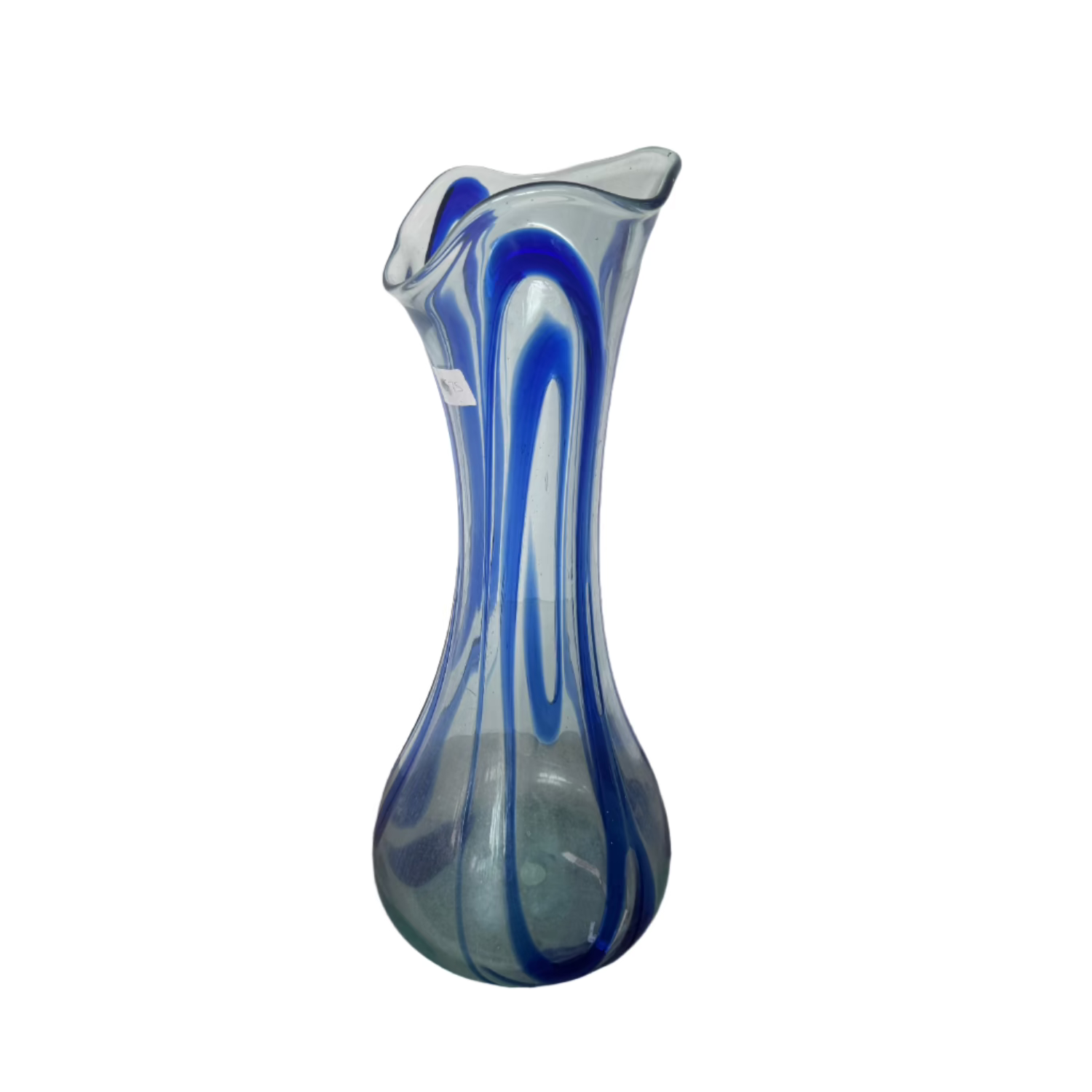 Glass Teardrop Vase w Blue Run Pattern