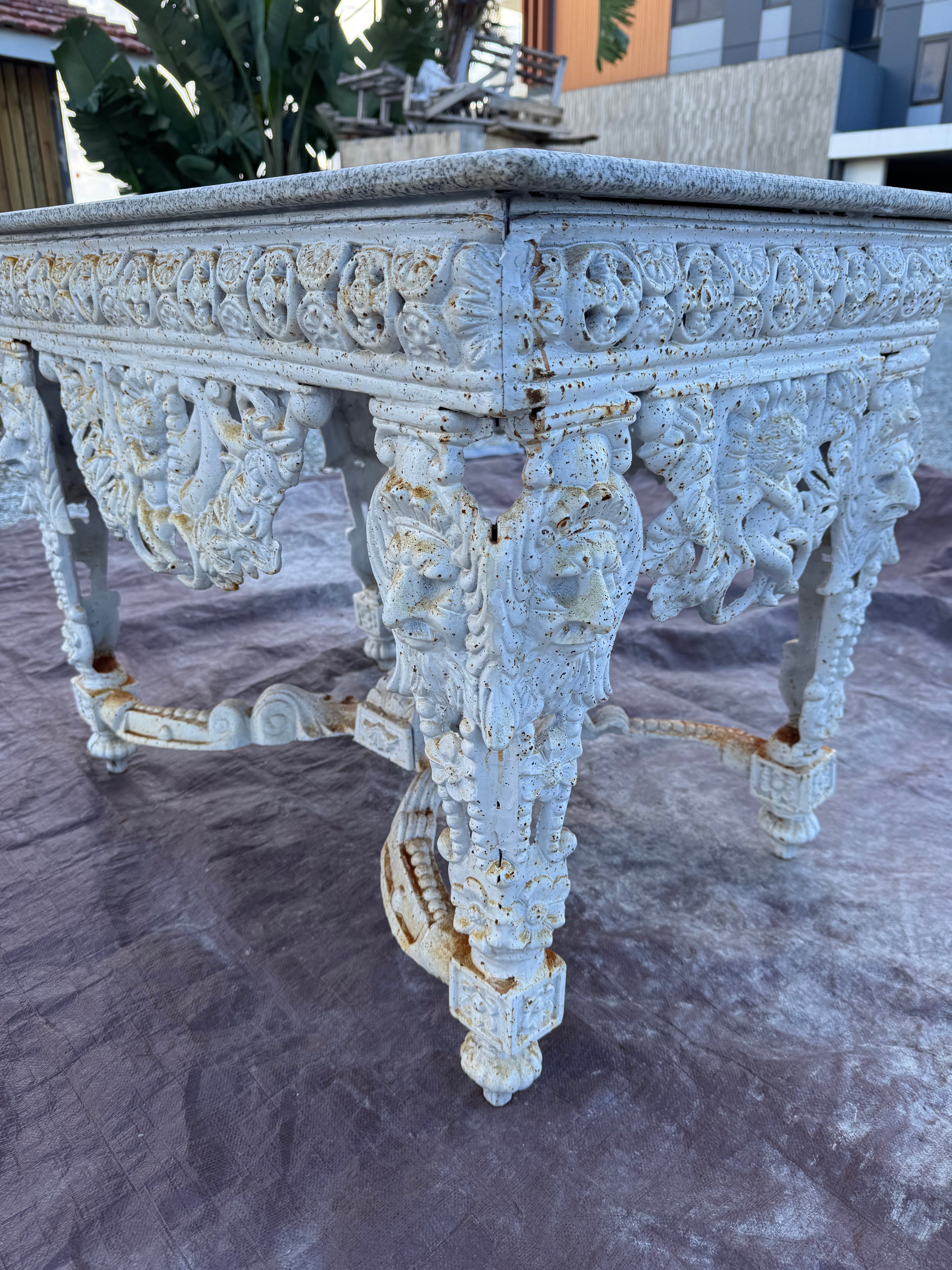 Cast Iron Table w Stone Top White S5AW